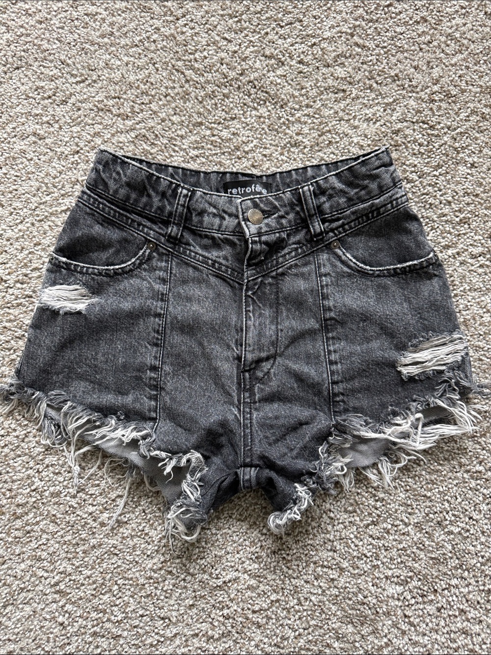 Retrofit Black Washed High-Waist Distressed Denim Shorts